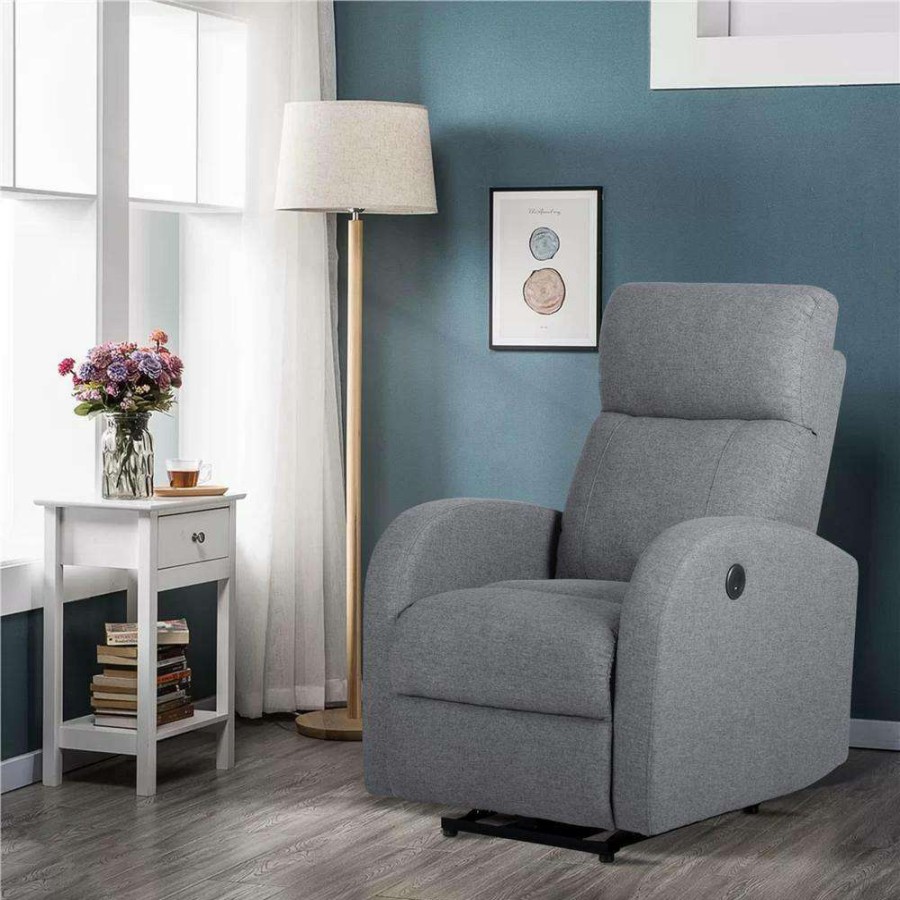 Living Room Furniture * | Gray Fabric Recliner With Power Usb(Set Of 1) By Huluwat