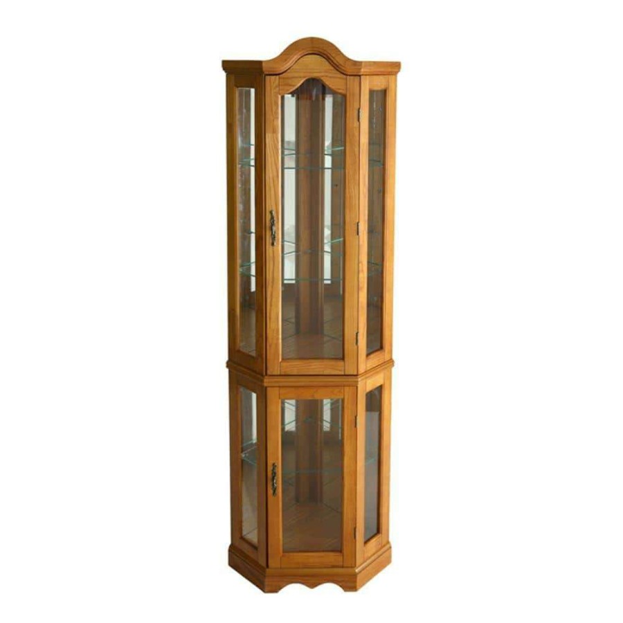 Kitchen & Dining Room Furniture * | Priscilla Golden Oak Glass Door Curio Cabinet By Southern Enterprises