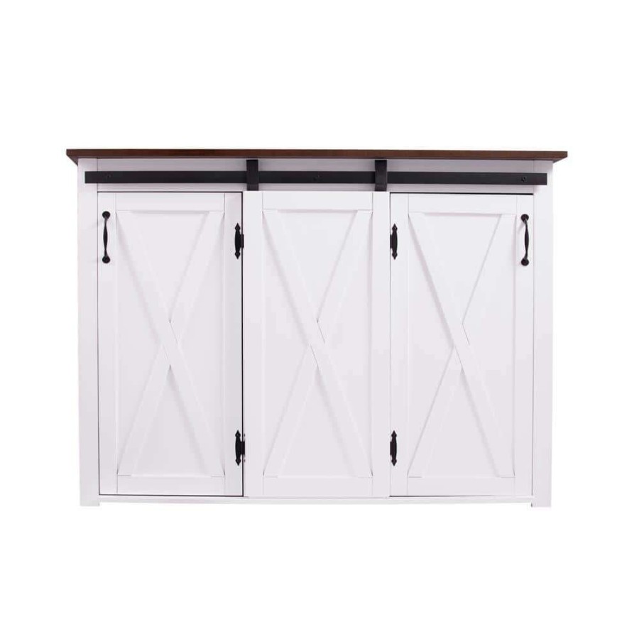 Kitchen & Dining Room Furniture * | Hemani Dark Brown And White Barn-Door Kitchen Island By Southern Enterprises