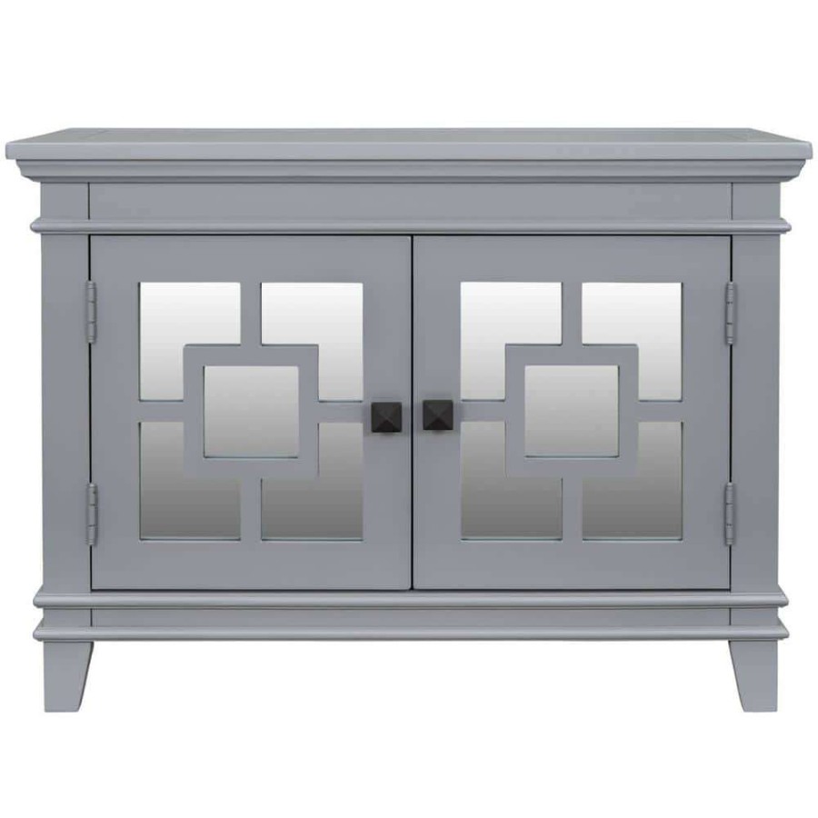 Home Office Furniture * | Gray Accent Storage Wooden Cabinet With Decorative Mirror Door By Huluwat