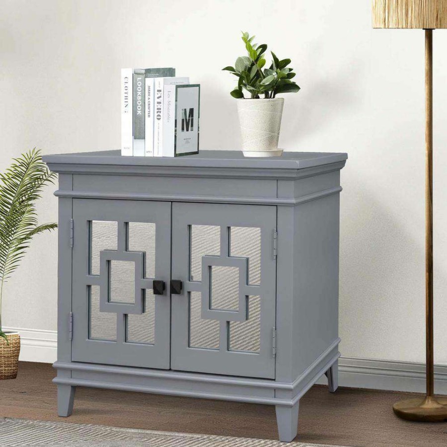 Home Office Furniture * | Gray Accent Storage Wooden Cabinet With Decorative Mirror Door By Huluwat