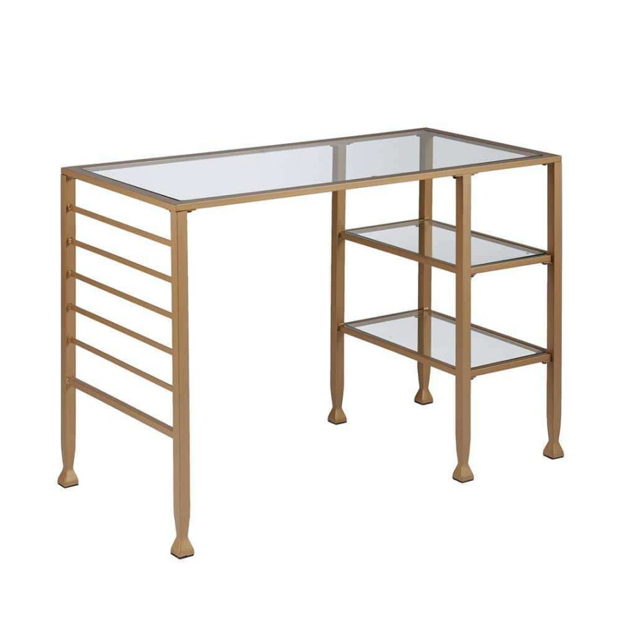 Home Office Furniture * | 42.8 In. Rectangular Gold Metal/Glass Writing Desks With Glass Top By Southern Enterprises