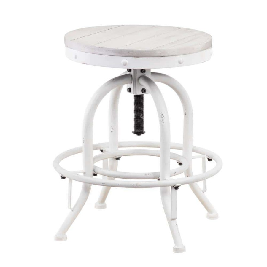 Bedroom Furniture * | Genna 24 In. White Industrial Adjustable Height Swiveling Stool By Southern Enterprises