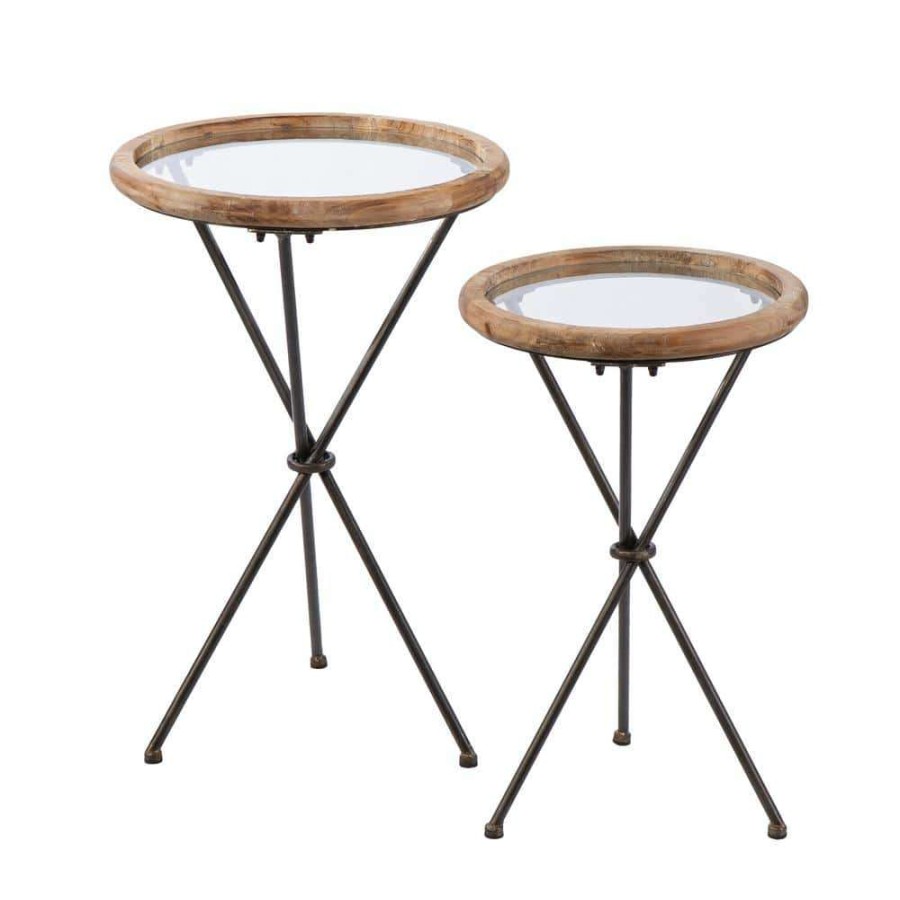 Living Room Furniture * | Coneties 17.25 In. Natural Round Glass End Table 2-Pieces By Southern Enterprises