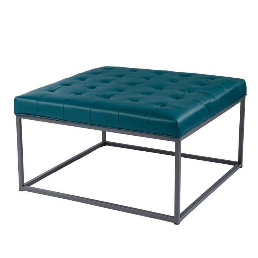 Living Room Furniture * | Chatham 34.75 In. Blue Square Faux Leather Coffee Table By Southern Enterprises