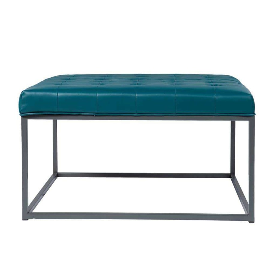 Living Room Furniture * | Chatham 34.75 In. Blue Square Faux Leather Coffee Table By Southern Enterprises