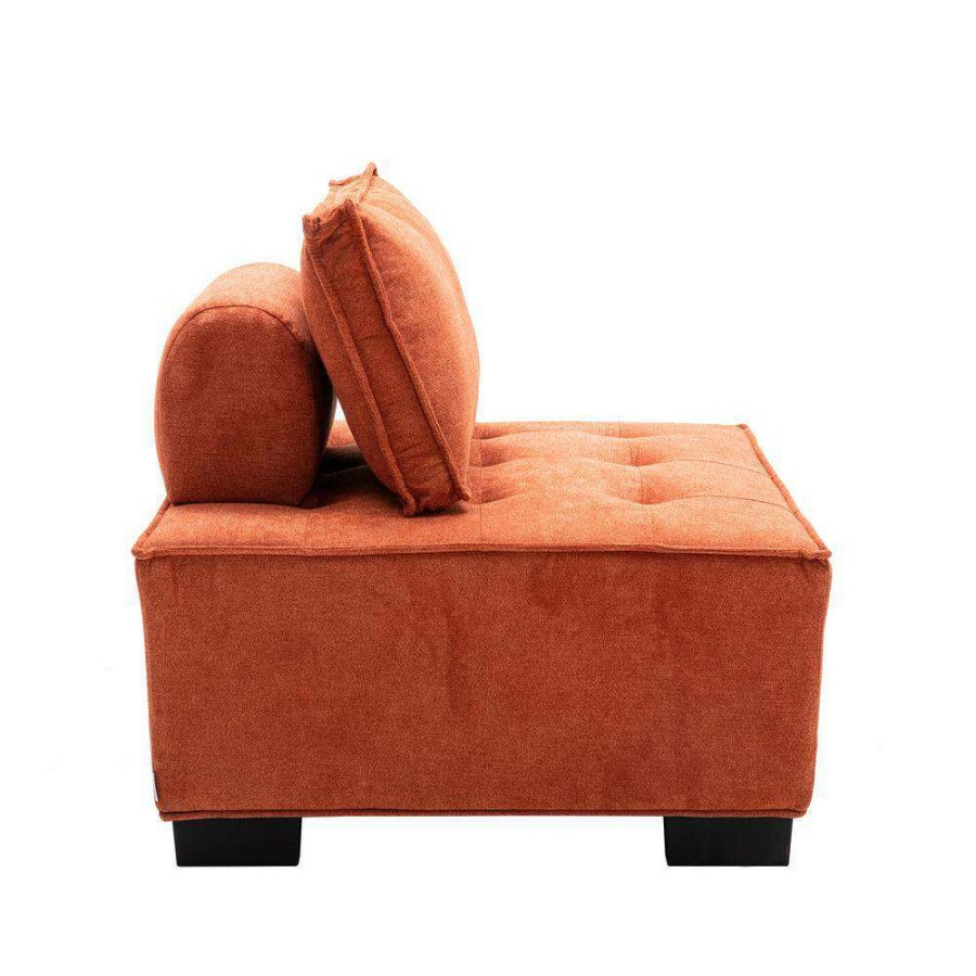 Living Room Furniture * | Modern Square Orange Ottoman Sofa Chair With Rubber Wood Legs, Thick Backrest And Pillow By Huluwat