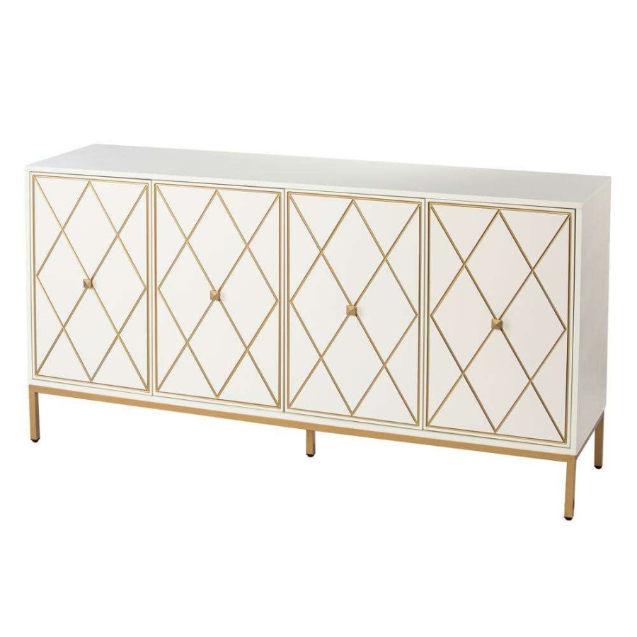 Kitchen & Dining Room Furniture * | Marradi White Sideboard Cabinet With Storage By Southern Enterprises