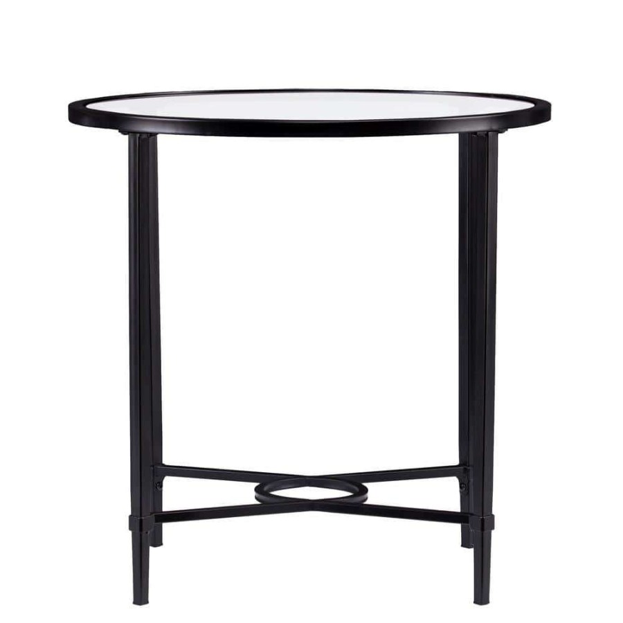 Living Room Furniture * | Tarzley 25 In. Painted Black Oval Glass Top Side Table By Southern Enterprises