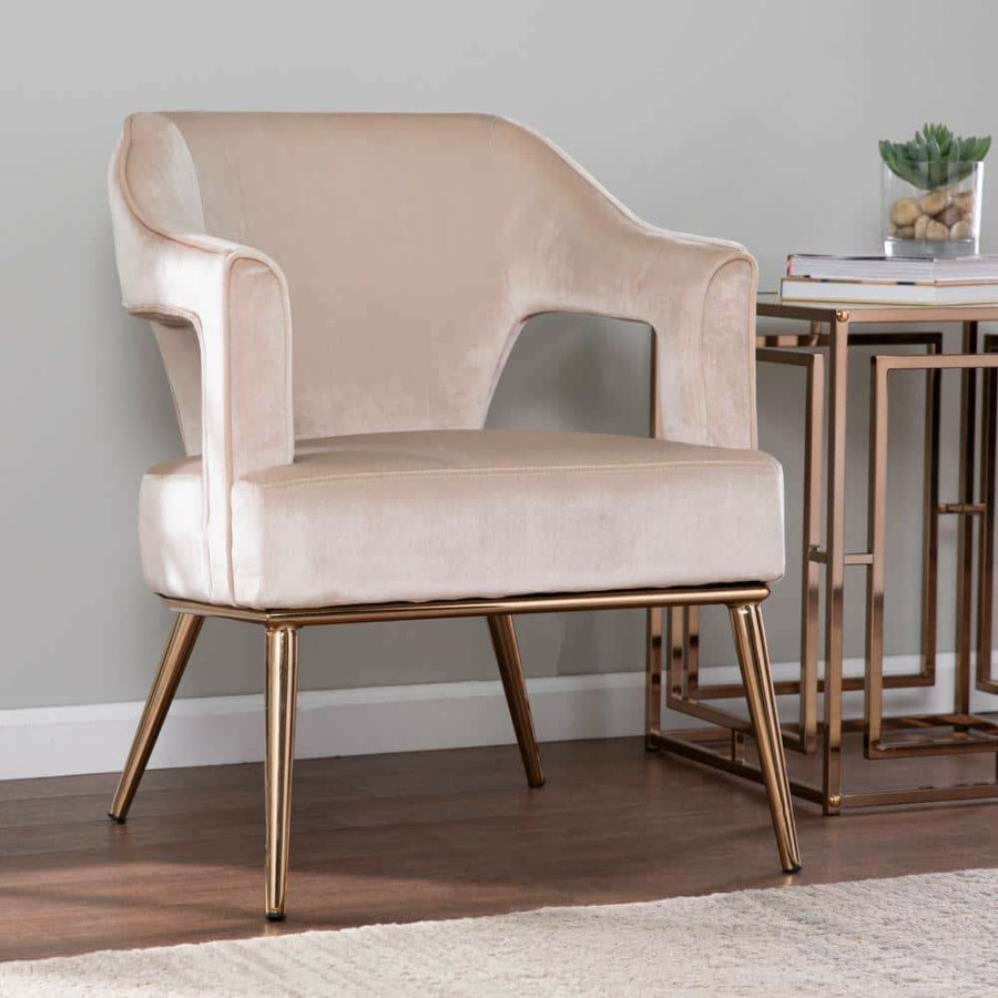 Living Room Furniture * | Reeghan Taupe With Champagne Upholstered Accent Chair By Southern Enterprises