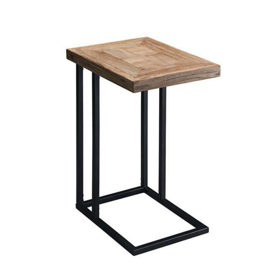 Living Room Furniture * | 13.78 In. Brown C-Shaped Wood End Table With Metal Frame By Huluwat