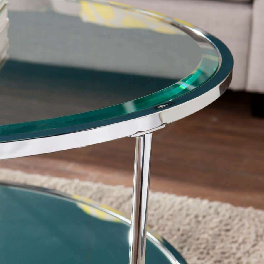 Living Room Furniture * | Cillian 34 In. Chrome Medium Round Glass Coffee Table With Shelf By Southern Enterprises