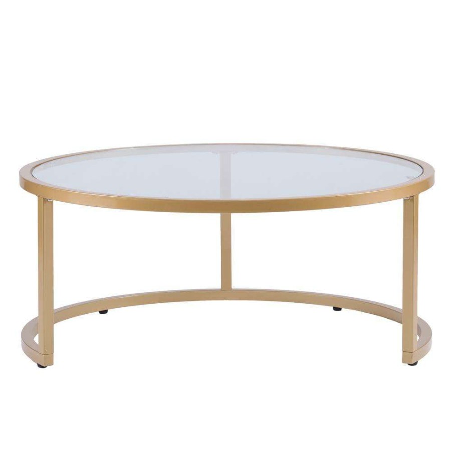 Living Room Furniture * | Narita 36 In. Gold Medium Round Glass Coffee Table With Nesting Tables By Southern Enterprises