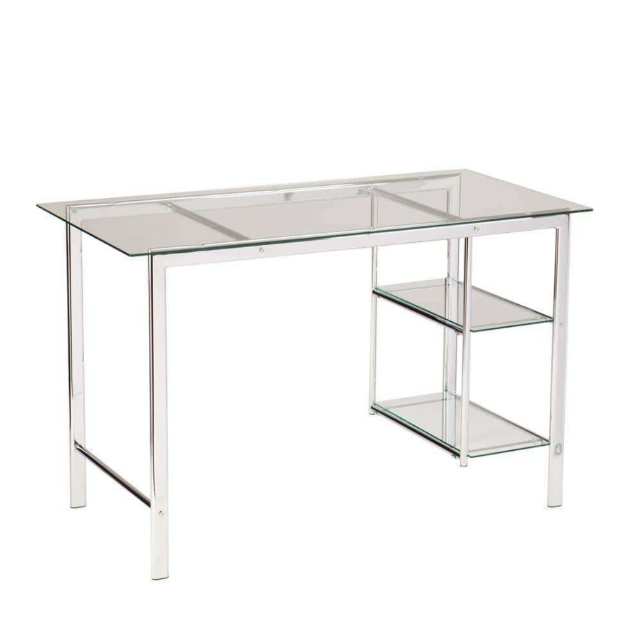 Home Office Furniture * | 47.3 In. Rectangular Chrome/Clear Writing Desks With Glass Top By Southern Enterprises