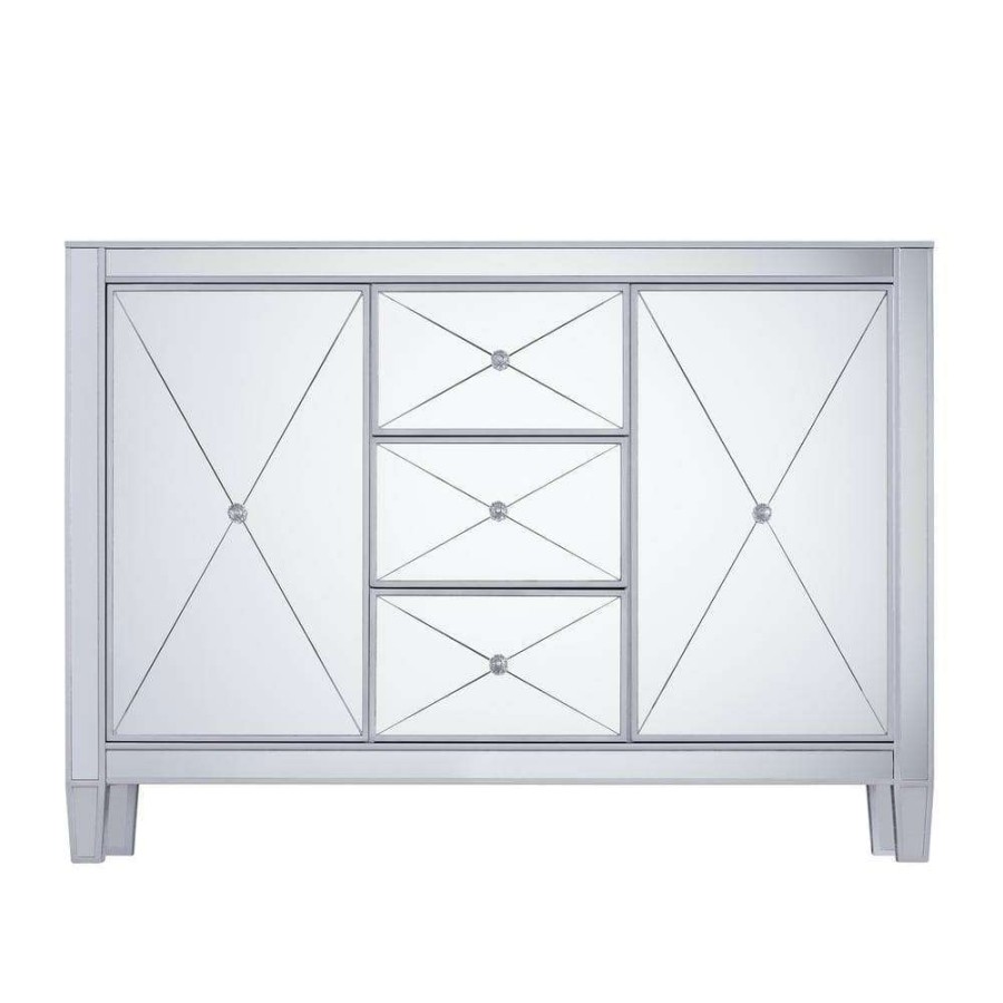 Living Room Furniture * | Pavel 50.25 In. Rectangle Wood 3-Drawer Silver Mirrored Cabinet By Southern Enterprises