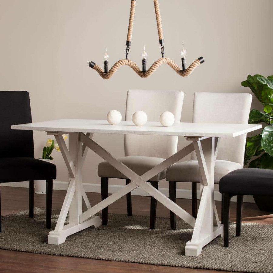 Kitchen & Dining Room Furniture * | Wexer 35 In. Rectangle Distressed White Finish Mdf Top Farmhouse 6 Person Dining Table By Southern Enterprises