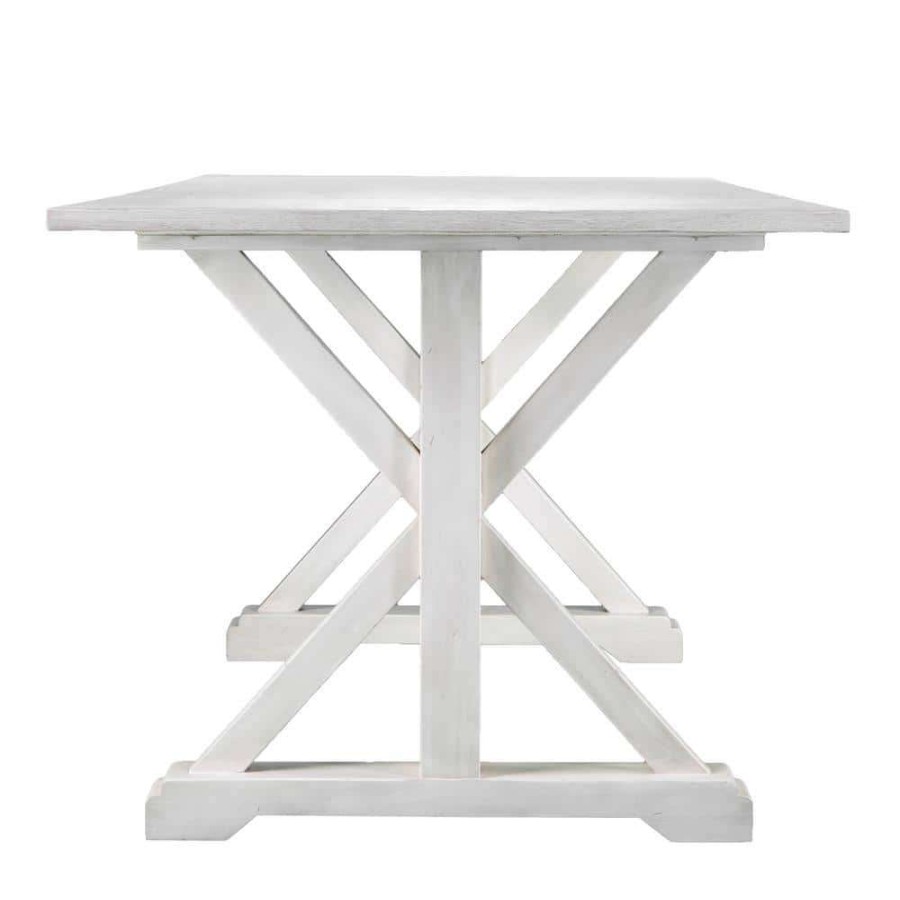 Kitchen & Dining Room Furniture * | Wexer 35 In. Rectangle Distressed White Finish Mdf Top Farmhouse 6 Person Dining Table By Southern Enterprises