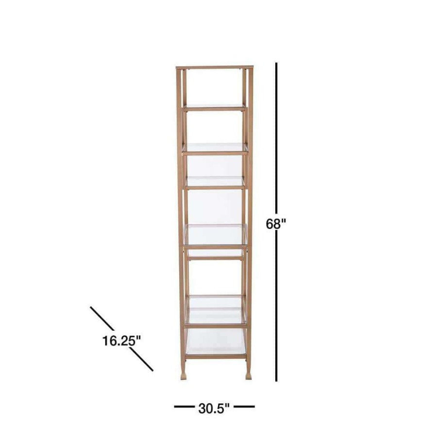 Home Office Furniture * | 68 In. Gold Metal 7-Shelf Etagere Bookcase With Open Back By Southern Enterprises