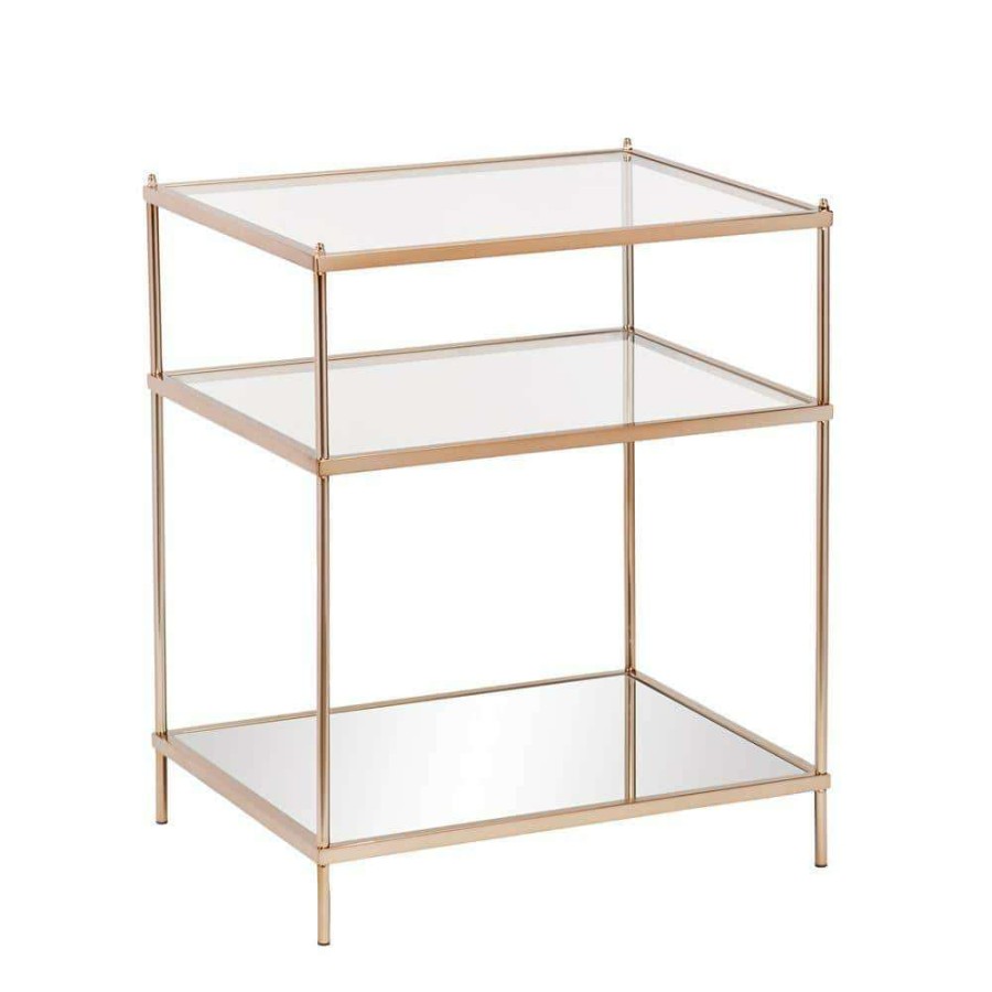 Living Room Furniture * | Melrose Metallic Gold Glass Top End Table By Southern Enterprises