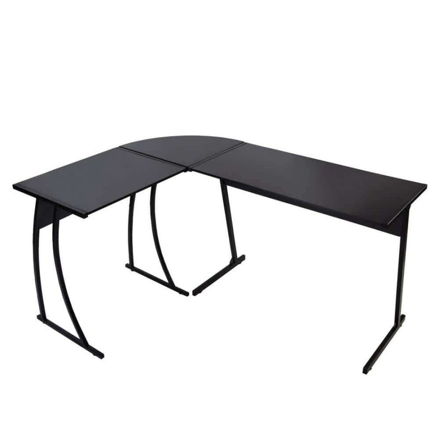 Home Office Furniture * | 58 L-Shaped Black Mdf Board No Drawer Computer Desk By Huluwat