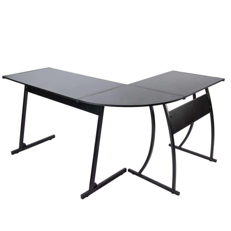 Home Office Furniture * | 58 L-Shaped Black Mdf Board No Drawer Computer Desk By Huluwat