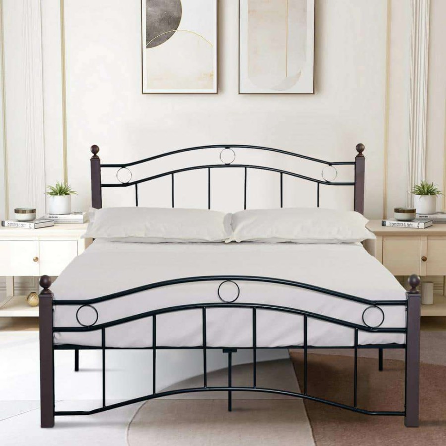 Bedroom Furniture * | Black Full Size Metal Bed Frame With Headboard And Footboard By Huluwat