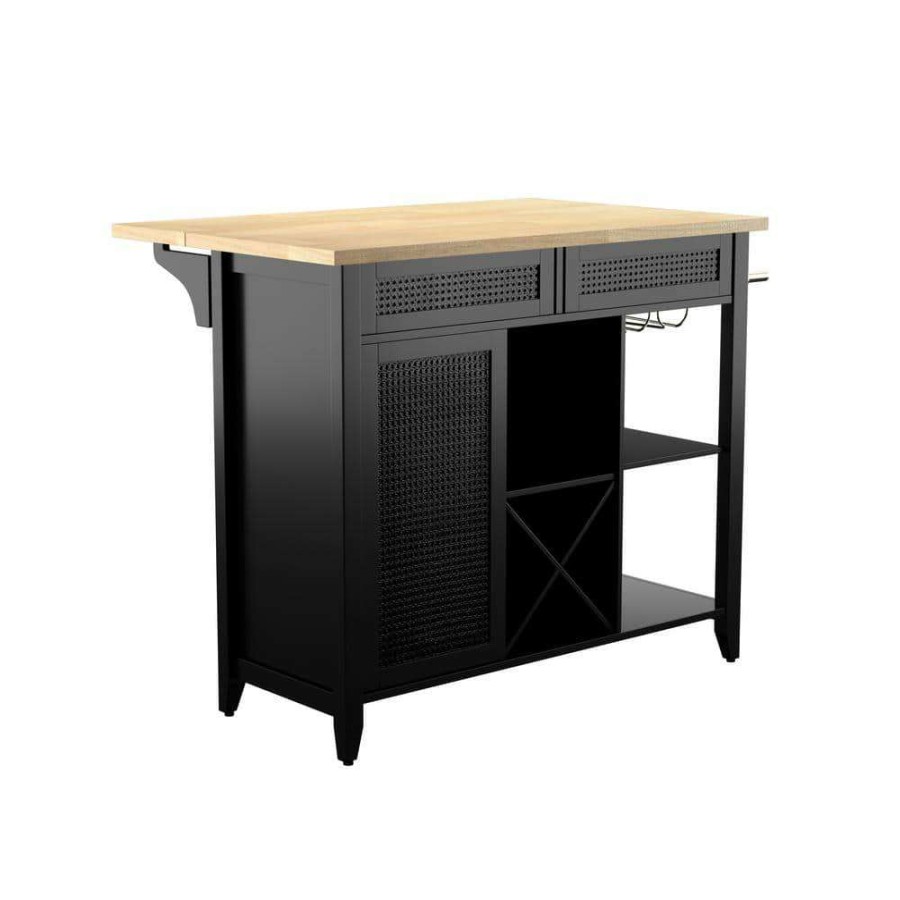 Kitchen & Dining Room Furniture * | Boscobel Black Kitchen Island With Drop Leaf By Southern Enterprises