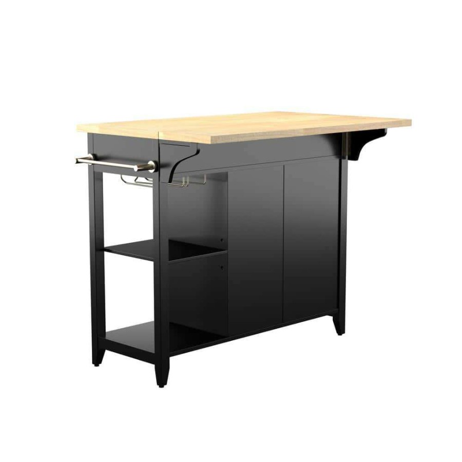 Kitchen & Dining Room Furniture * | Boscobel Black Kitchen Island With Drop Leaf By Southern Enterprises