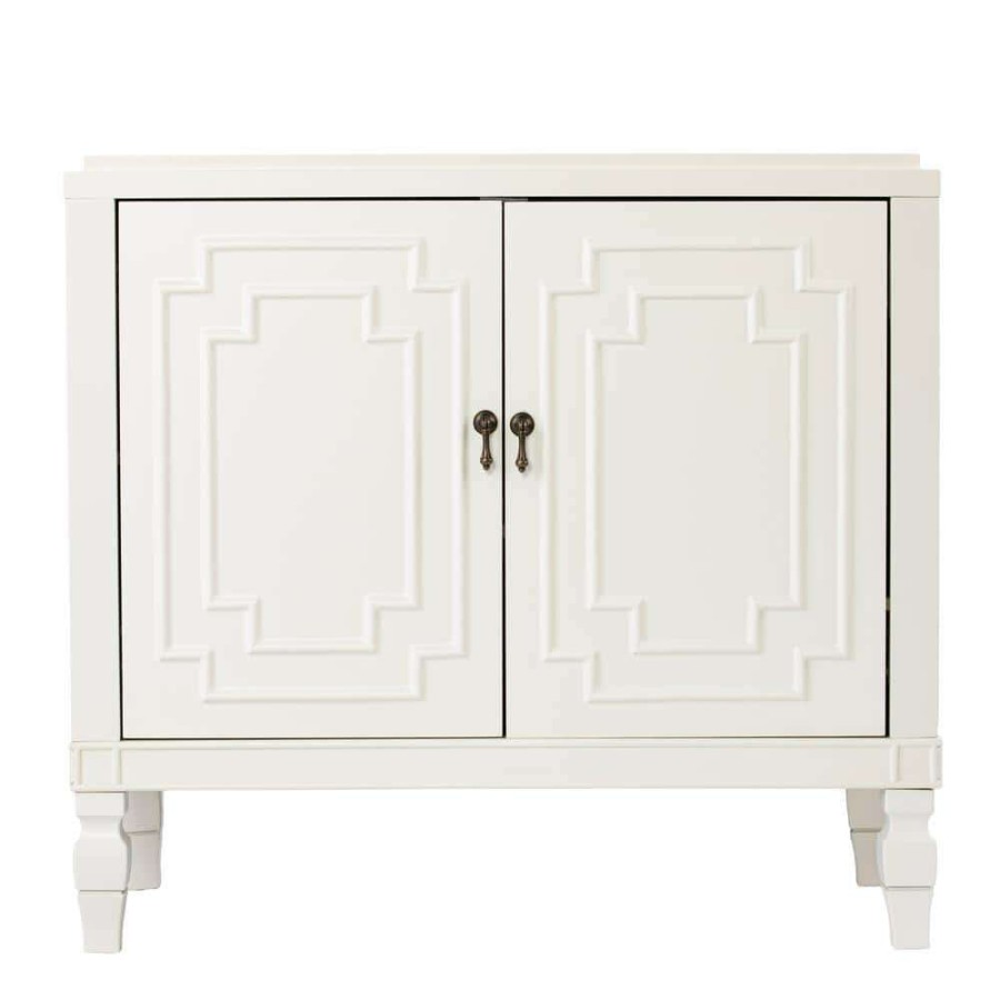 Living Room Furniture * | Tropman White Antique Accent Cabinet With Double-Doors By Southern Enterprises