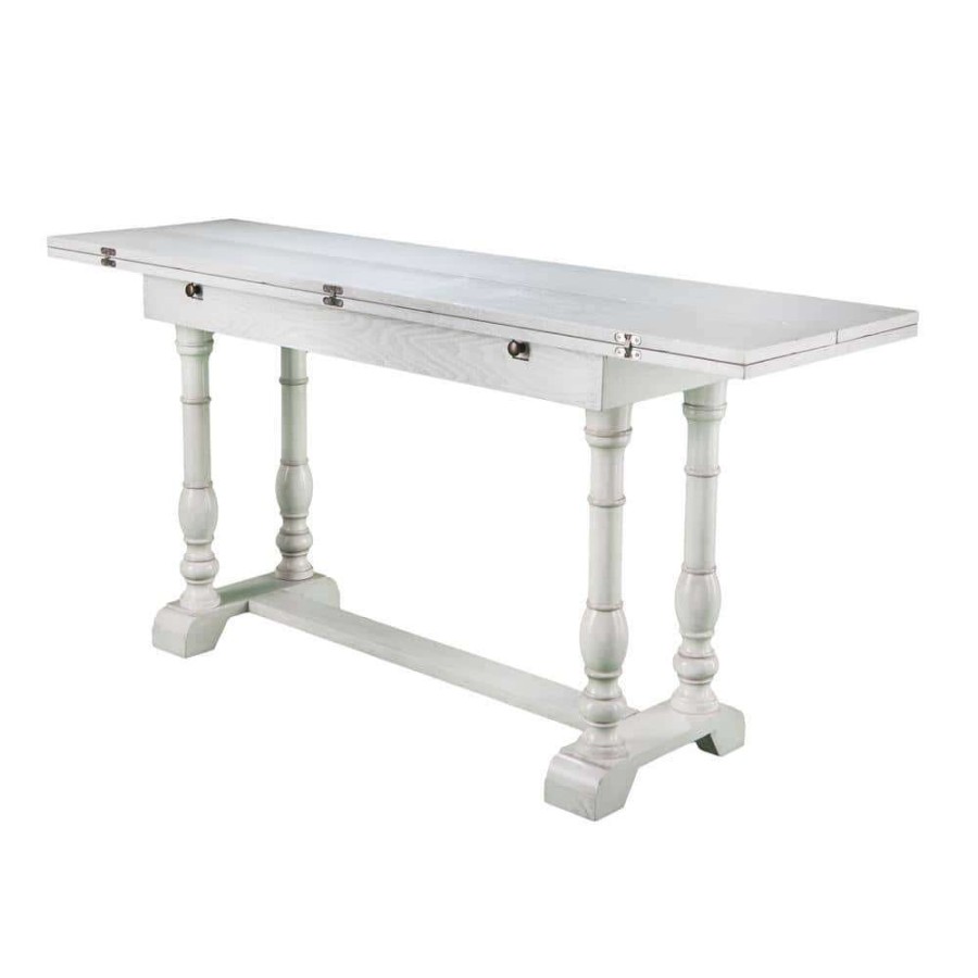 Kitchen & Dining Room Furniture * | Hillma 36 In. Rectangle Distressed White Finish Mdf Top Folding Trestle Console To 6 Person Dining Table By Southern Enterprises