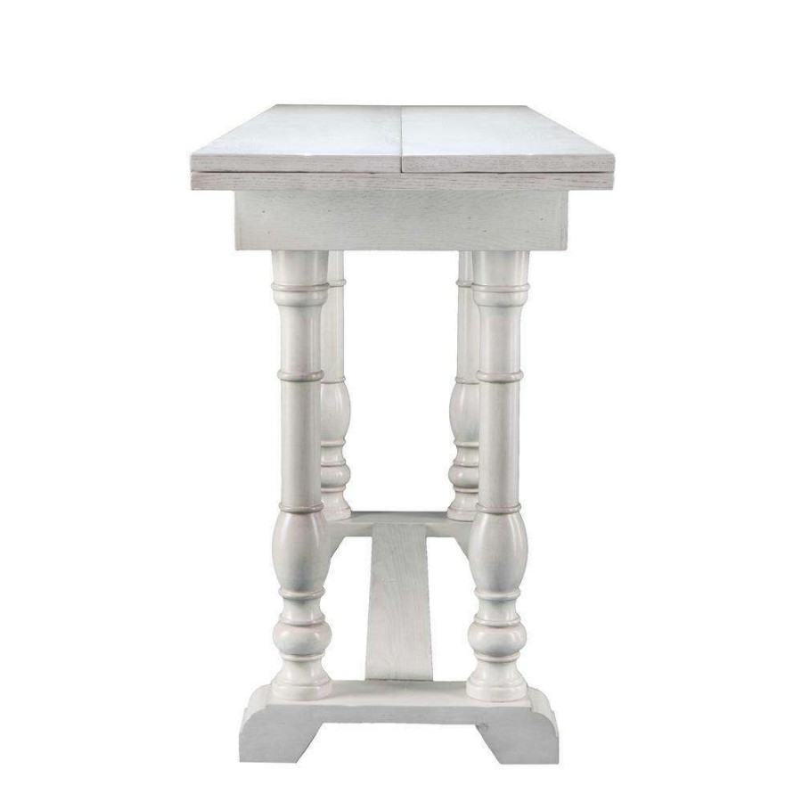 Kitchen & Dining Room Furniture * | Hillma 36 In. Rectangle Distressed White Finish Mdf Top Folding Trestle Console To 6 Person Dining Table By Southern Enterprises