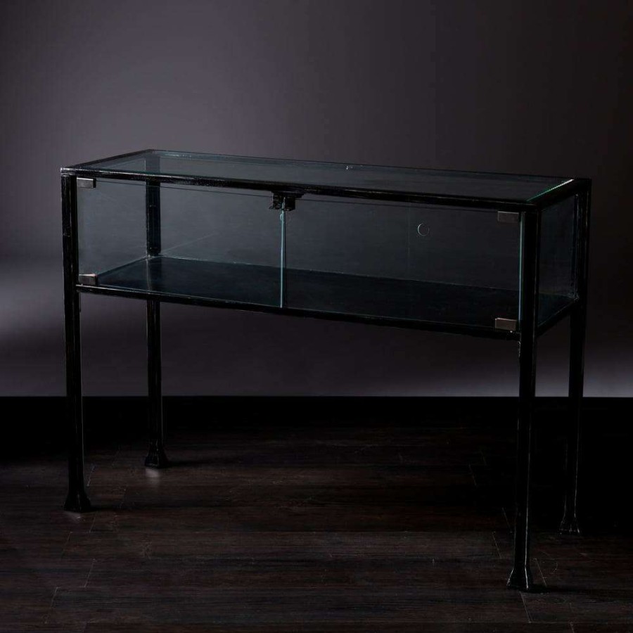 Living Room Furniture * | 43 In. Black Standard Rectangle Glass Console Table With Storage By Southern Enterprises