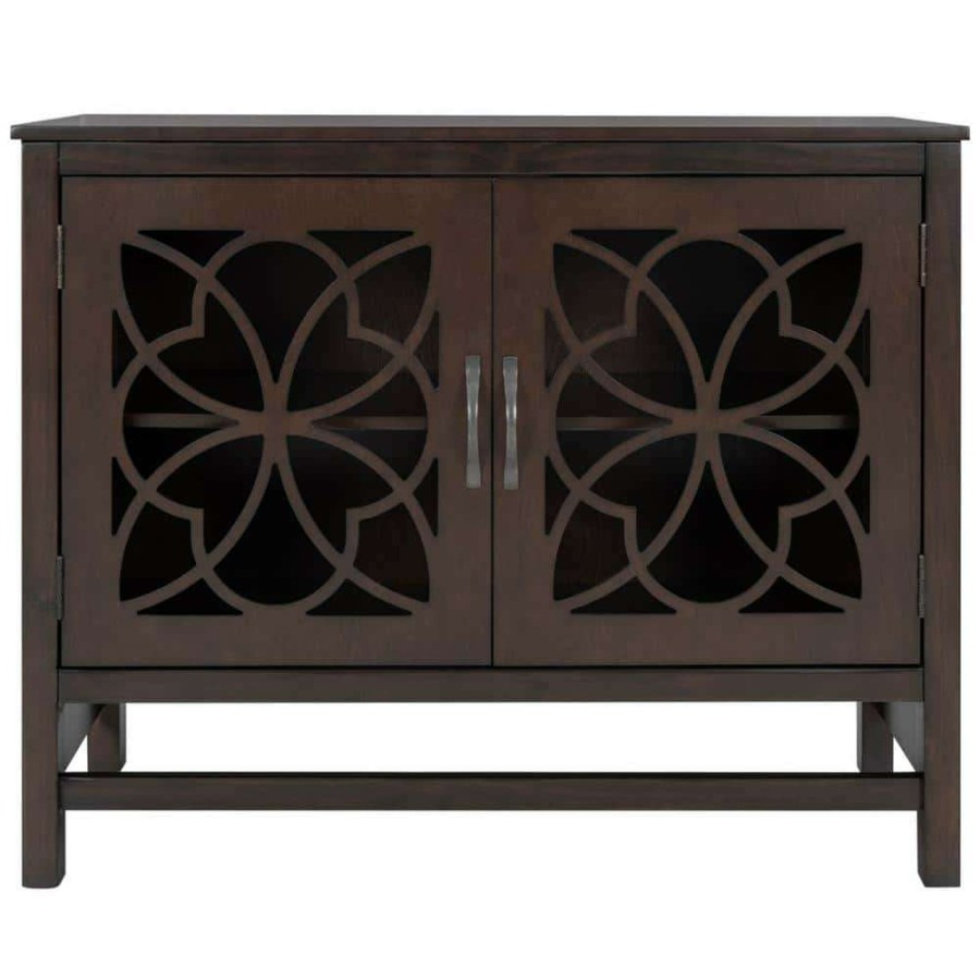 Home Office Furniture * | Brown Accent Buffet Sideboard Storage Wooden Cabinet With Doors And Adjustable Shelf By Huluwat