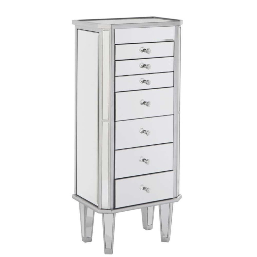 Bedroom Furniture * | Gretta Silver Mirrored Jewelry Armoire By Southern Enterprises