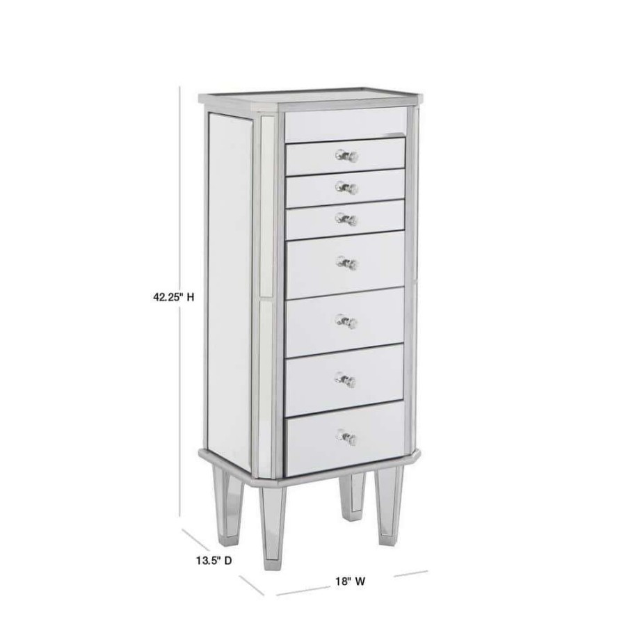 Bedroom Furniture * | Gretta Silver Mirrored Jewelry Armoire By Southern Enterprises