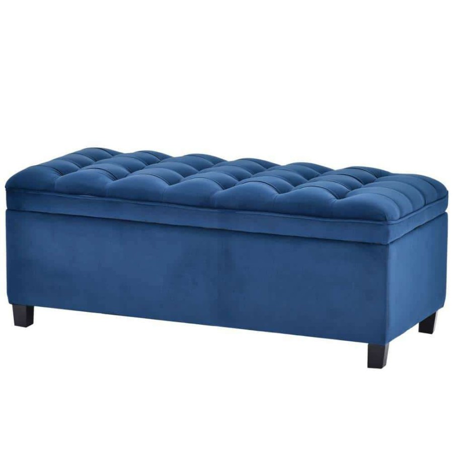 Bedroom Furniture * | Blue Upholstered Flip Top Storage Bench With Tufted Top (16.1 In. H X 46.5 In. W X 20.1 In. D) By Huluwat