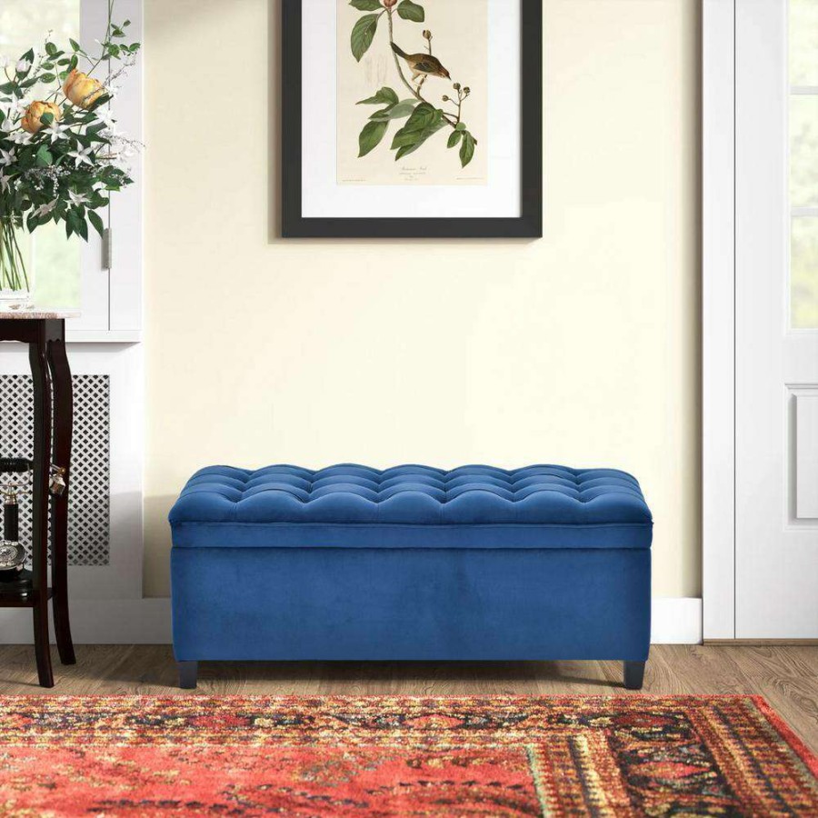 Bedroom Furniture * | Blue Upholstered Flip Top Storage Bench With Tufted Top (16.1 In. H X 46.5 In. W X 20.1 In. D) By Huluwat