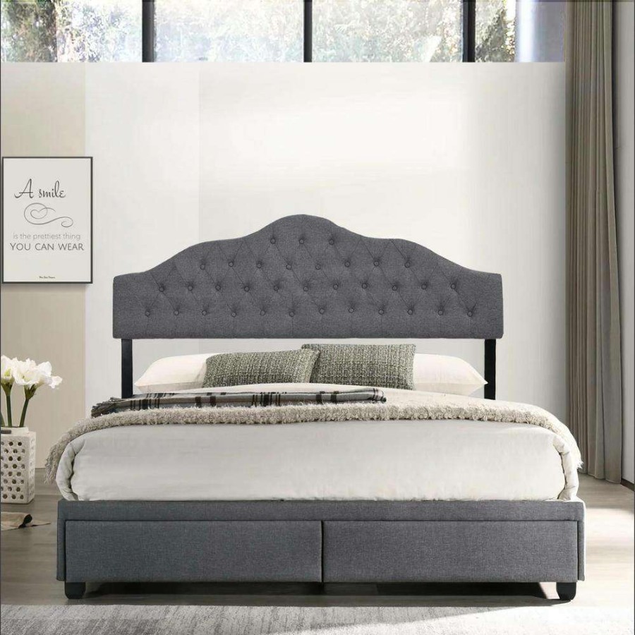 Bedroom Furniture * | Grey Linen Adjustable Upholstered Headboards For King Size Bed By Huluwat