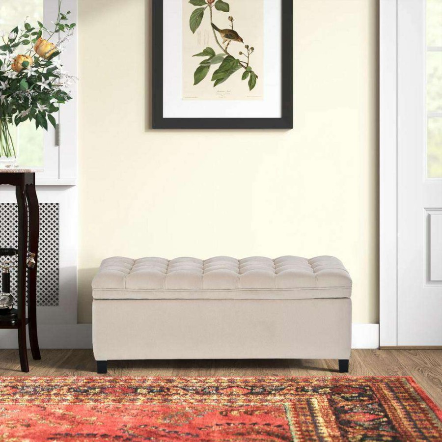 Bedroom Furniture * | Beige Upholstered Flip Top Storage Bench With Button Tufted Top (16.1 In. H X 46.5 In. W X 20.1 In. D) By Huluwat