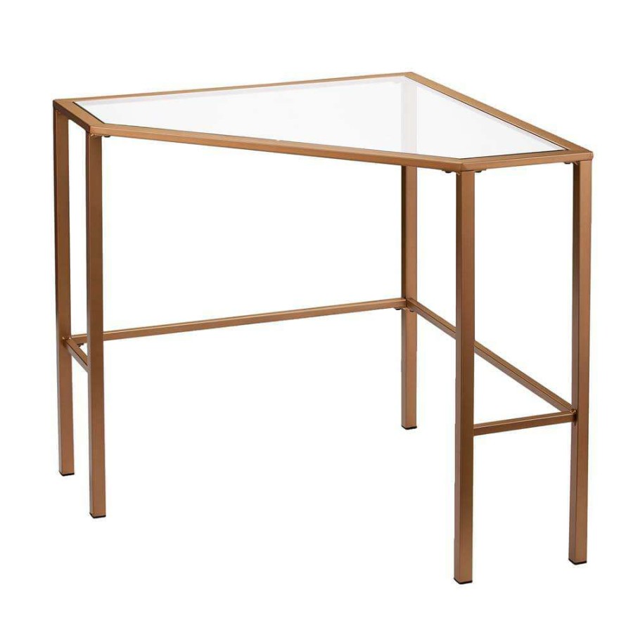 Home Office Furniture * | 42 In. Corner Gold/Clear Writing Desks With Glass Top By Southern Enterprises