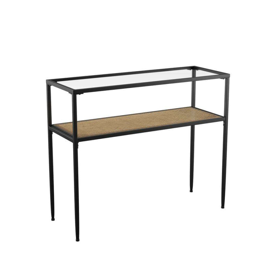 Living Room Furniture * | Bladeston 39.5 In Black Standard Rectangle Glass Console Table By Southern Enterprises