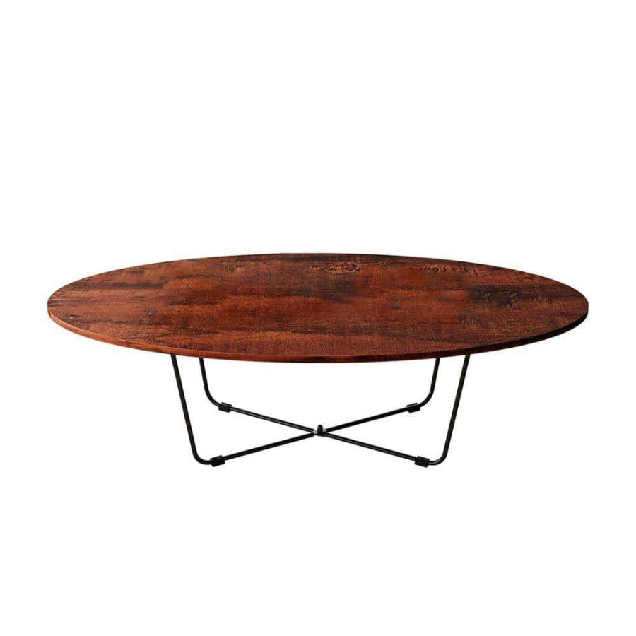 Living Room Furniture * | 43 In. Brown Oval Particleboard Coffee Table With Solid Iron Support Frame By Huluwat