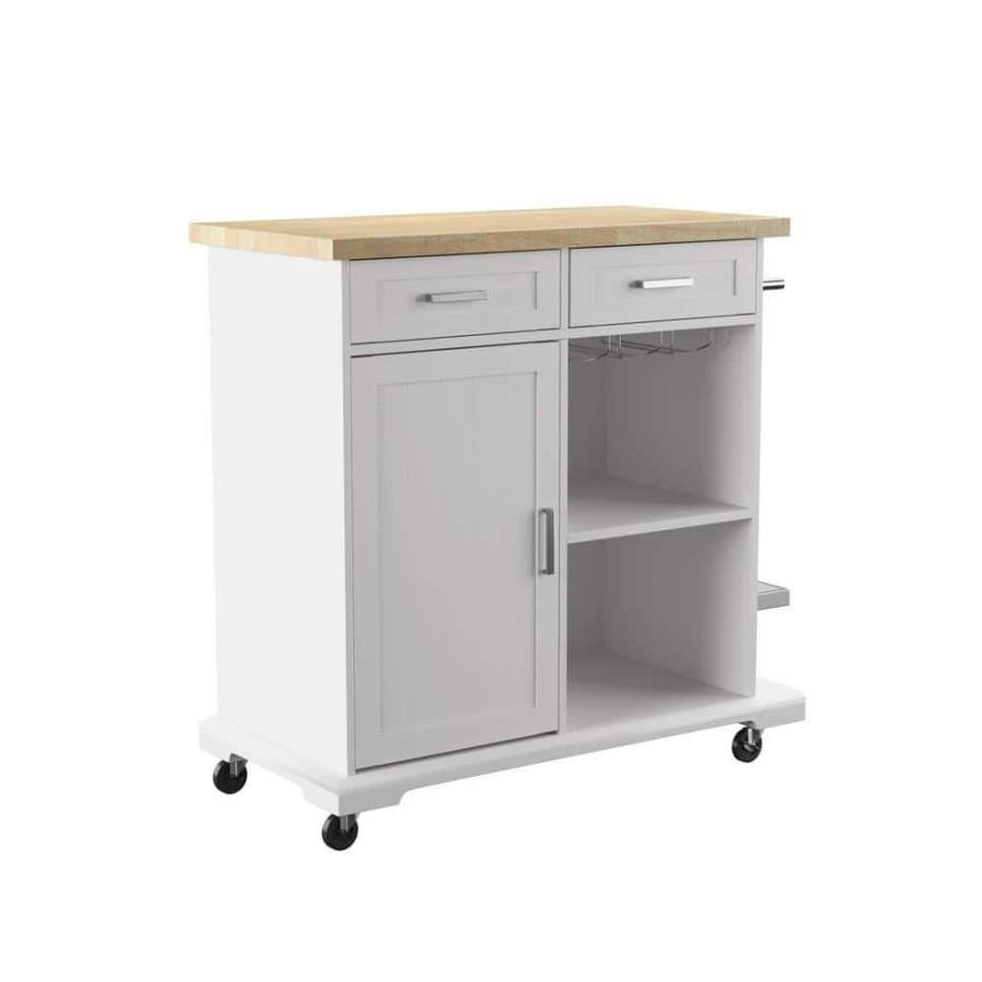 Kitchen & Dining Room Furniture * | Webber White Kitchen Island With Wheels By Southern Enterprises