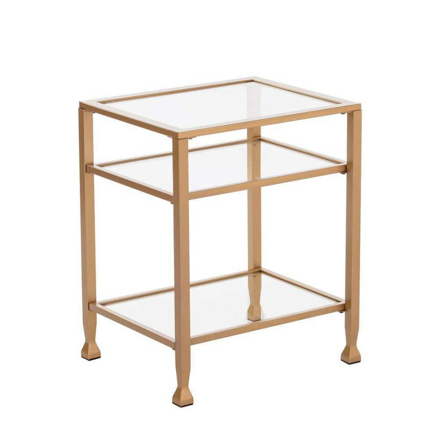 Living Room Furniture * | Galena Gold Metal And Glass End Table By Southern Enterprises