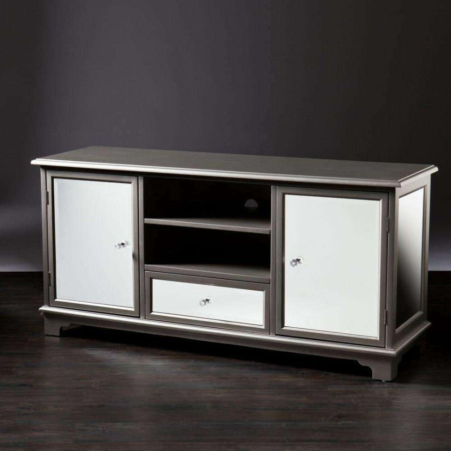 Living Room Furniture * | Pavel Mirrored And Silver Entertainment Center By Southern Enterprises