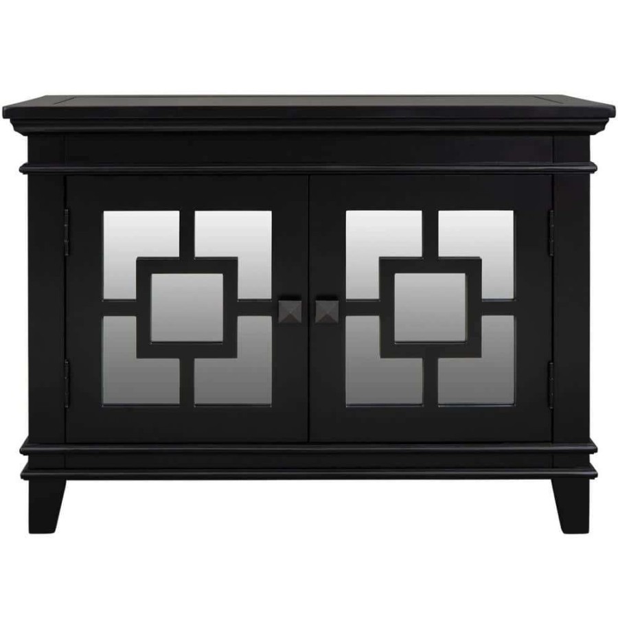 Living Room Furniture * | Black Accent Storage Wooden Cabinet With Decorative Mirror Door By Huluwat