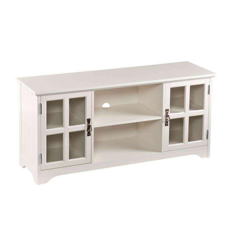 Living Room Furniture * | Parnell White Storage Entertainment Center By Southern Enterprises