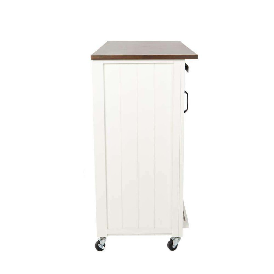 Kitchen & Dining Room Furniture * | Leake White Kitchen Cart With Barn Door By Southern Enterprises