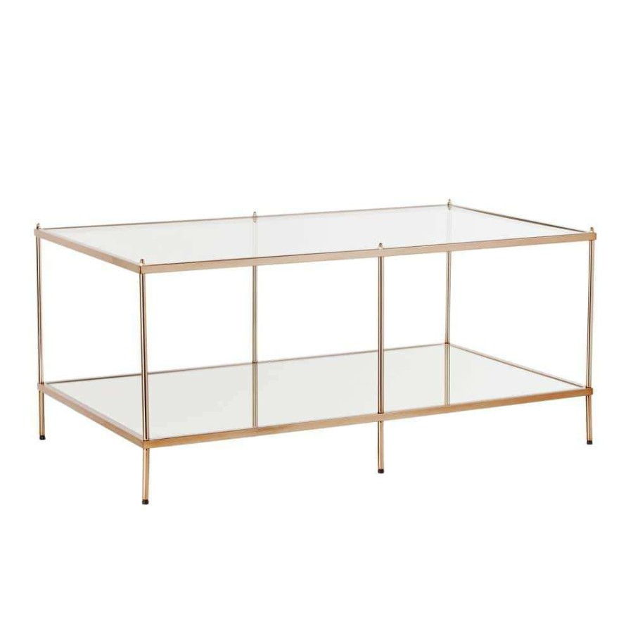 Living Room Furniture * | Pandora 43 In. Warm Gold Large Rectangle Glass Coffee Table With Shelf By Southern Enterprises