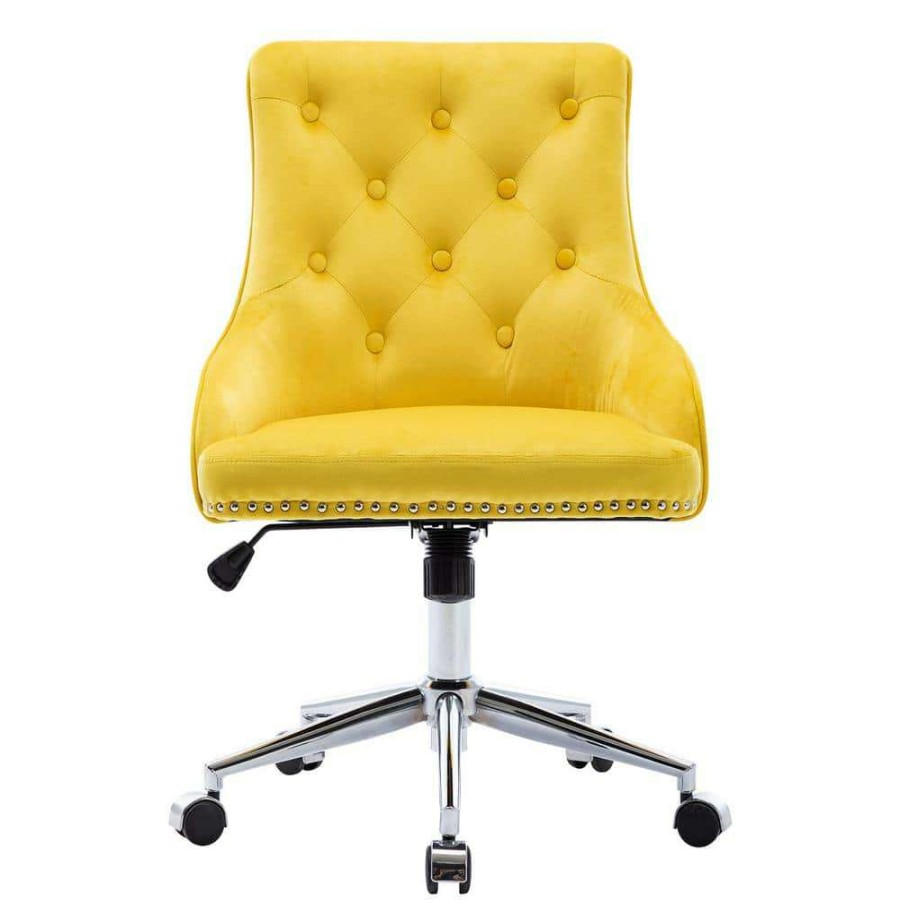 Home Office Furniture * | Yellow Velvet Seat Office Chair With Adjustable Height By Huluwat